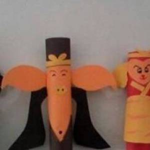 使用剪纸制作西游人物唐僧师徒四个人玩偶的方法