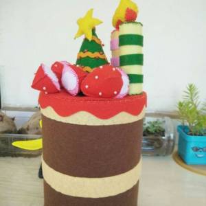 空奶粉罐变废为宝制作成可爱草莓蛋糕抽纸桶圣诞节礼物
