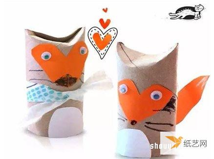 使用卫生纸卷筒制作贼兮兮很可爱狐狸的方法