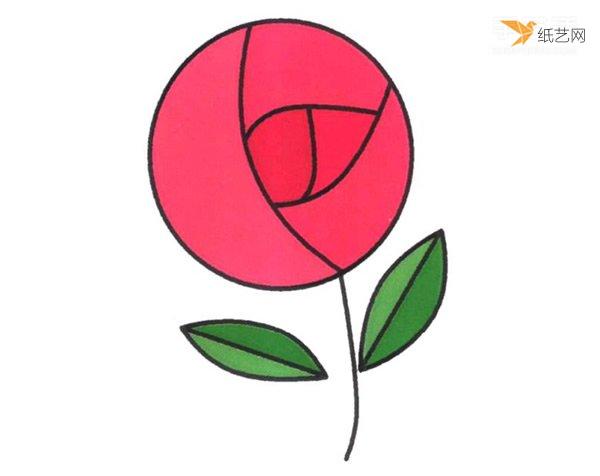 一朵鲜红娇艳的玫瑰花简笔画的画法图片步骤