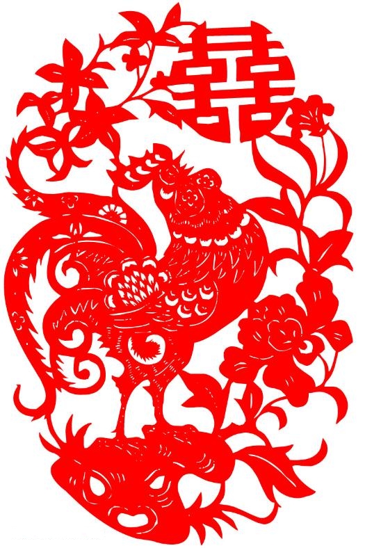 双喜公鸡婚庆剪纸窗花图案与剪纸威廉希尔中国官网
