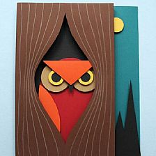 万圣节猫头鹰立体纸雕贺卡的手工制作教程【附贺卡模板】