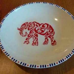中国风陶艺制作碗 大象印花装饰