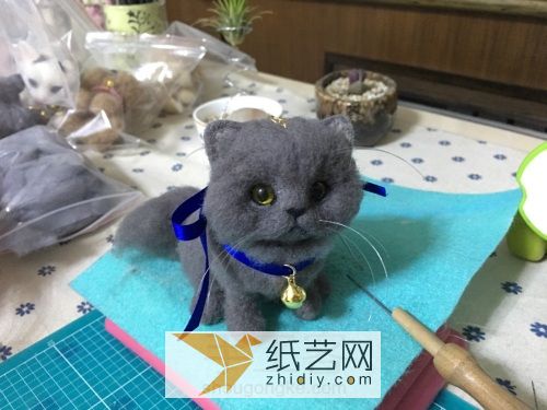 「槿时」羊毛毡灰色植毛猫咪制作威廉希尔中国官网
 第16步